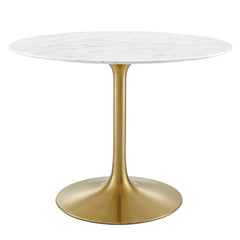 Lippa Gold/White 40" Round Faux Marble Dining Table - Ornate Home