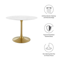 Lippa Gold/White 40" Round Faux Marble Dining Table - Ornate Home
