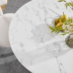 Lippa Gold/White 40" Round Faux Marble Dining Table - Ornate Home
