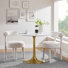Lippa Gold/White 40" Round Wood Dining Table - Ornate Home