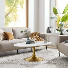 Lippa Gold/White 42" Oval Wood Coffee Table - Ornate Home