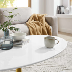 Lippa Gold/White 42" Oval Wood Coffee Table - Ornate Home