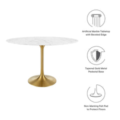 Lippa Gold/White 48" Oval Faux Marble Dining Table - Ornate Home