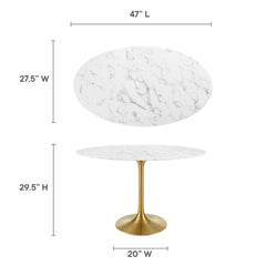 Lippa Gold/White 48" Oval Faux Marble Dining Table - Ornate Home