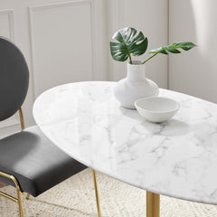 Lippa Gold/White 48" Oval Faux Marble Dining Table - Ornate Home