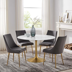 Lippa Gold/White 48" Round Faux Marble Dining Table - Ornate Home