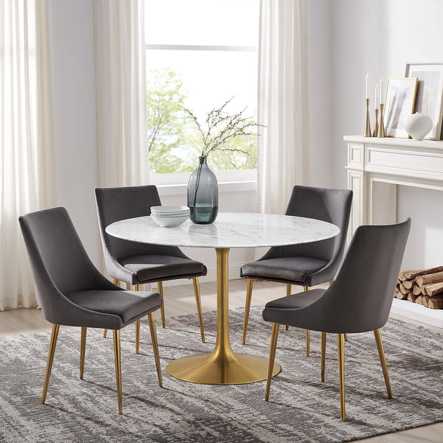 Lippa Gold/White 48" Round Faux Marble Dining Table - Ornate Home