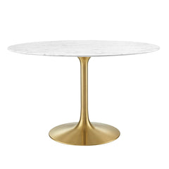 Lippa Gold/White 48" Round Faux Marble Dining Table - Ornate Home