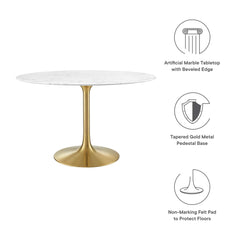 Lippa Gold/White 48" Round Faux Marble Dining Table - Ornate Home