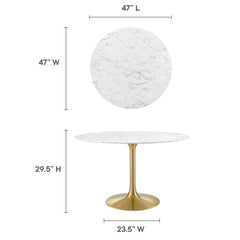 Lippa Gold/White 48" Round Faux Marble Dining Table - Ornate Home