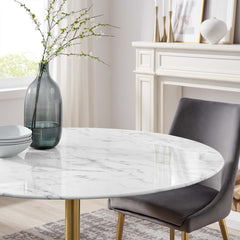 Lippa Gold/White 48" Round Faux Marble Dining Table - Ornate Home