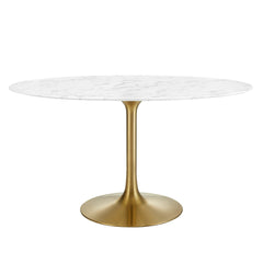 Lippa Gold/White 54" Oval Faux Marble Dining Table - Ornate Home