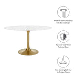 Lippa Gold/White 54" Oval Faux Marble Dining Table - Ornate Home