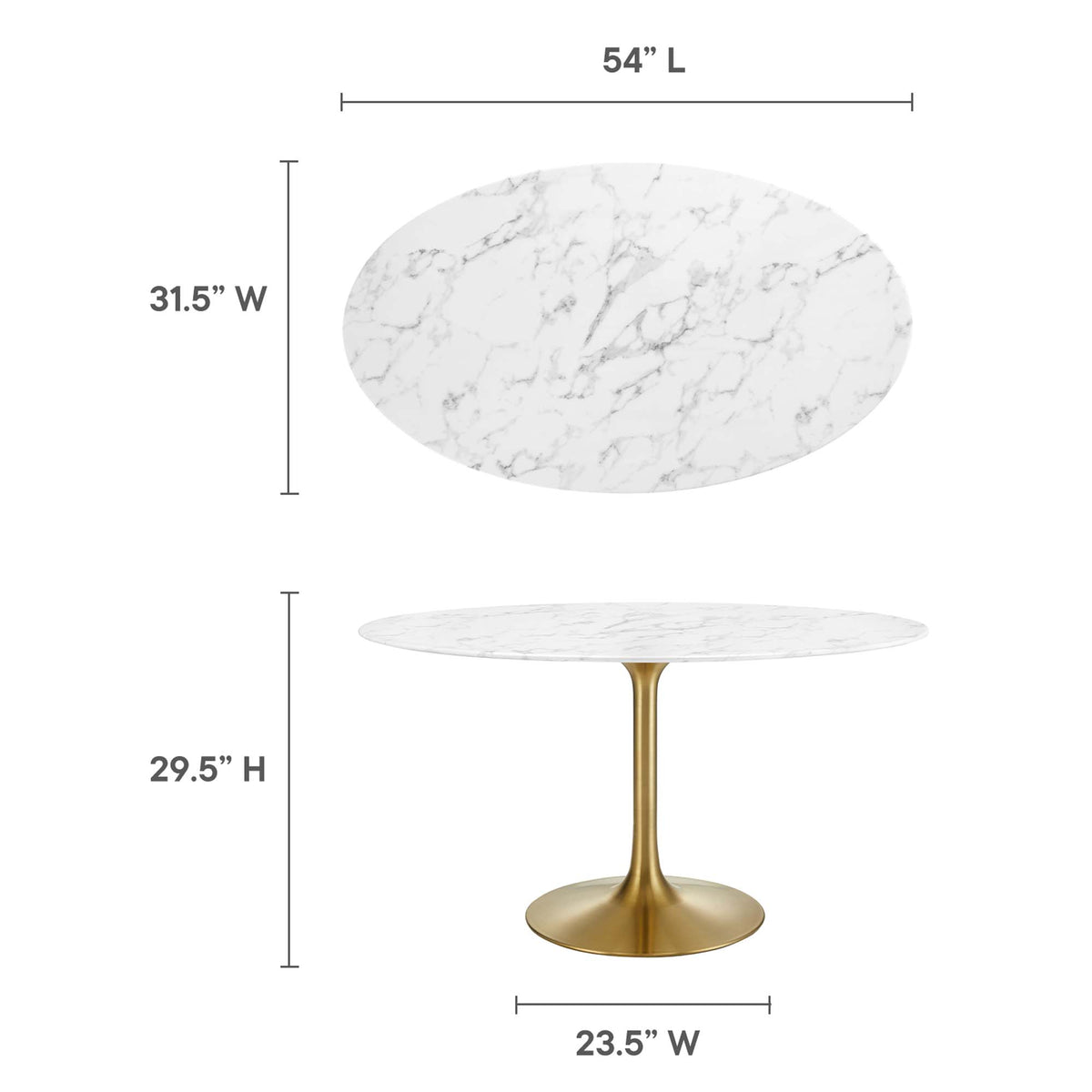 Lippa Gold/White 54" Oval Faux Marble Dining Table - Ornate Home
