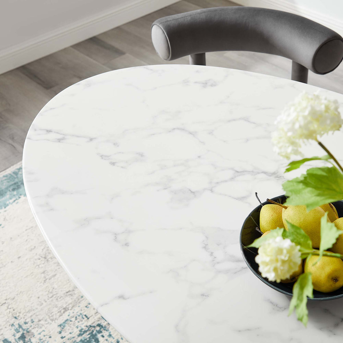 Lippa Gold/White 54" Oval Faux Marble Dining Table - Ornate Home