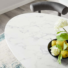 Lippa Gold/White 54" Oval Faux Marble Dining Table - Ornate Home