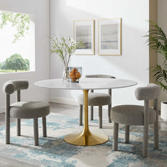 Lippa Gold/White 54" Round Faux Marble Dining Table - Ornate Home