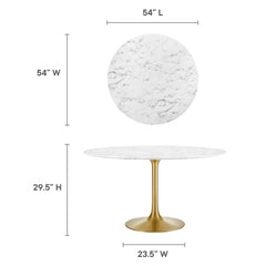 Lippa Gold/White 54" Round Faux Marble Dining Table - Ornate Home