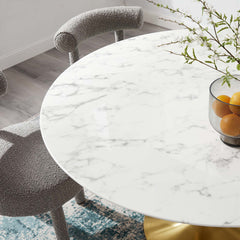 Lippa Gold/White 54" Round Faux Marble Dining Table - Ornate Home