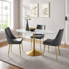 Lippa Gold/White 60" Oval Faux Marble Dining Table - Ornate Home