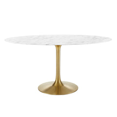 Lippa Gold/White 60" Oval Faux Marble Dining Table - Ornate Home