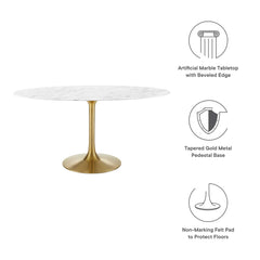 Lippa Gold/White 60" Oval Faux Marble Dining Table - Ornate Home