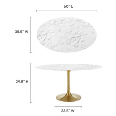 Lippa Gold/White 60" Oval Faux Marble Dining Table - Ornate Home