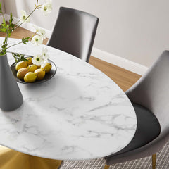 Lippa Gold/White 60" Oval Faux Marble Dining Table - Ornate Home