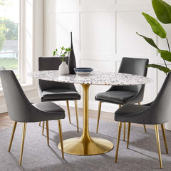Lippa Gold/White 60" Oval Terrazzo Dining Table - Ornate Home