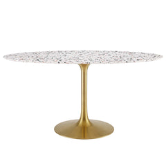 Lippa Gold/White 60" Oval Terrazzo Dining Table - Ornate Home