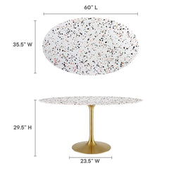 Lippa Gold/White 60" Oval Terrazzo Dining Table - Ornate Home
