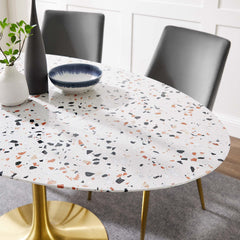 Lippa Gold/White 60" Oval Terrazzo Dining Table - Ornate Home