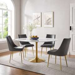 Lippa Gold/White 60" Round Faux Marble Dining Table - Ornate Home