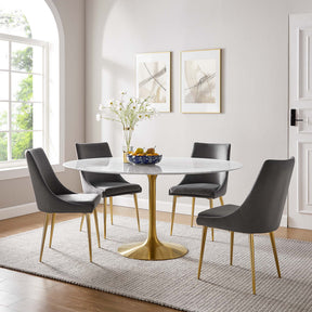 Lippa Gold/White 60" Round Faux Marble Dining Table - Ornate Home
