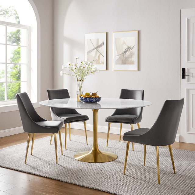 Lippa Gold/White 60" Round Faux Marble Dining Table - Ornate Home