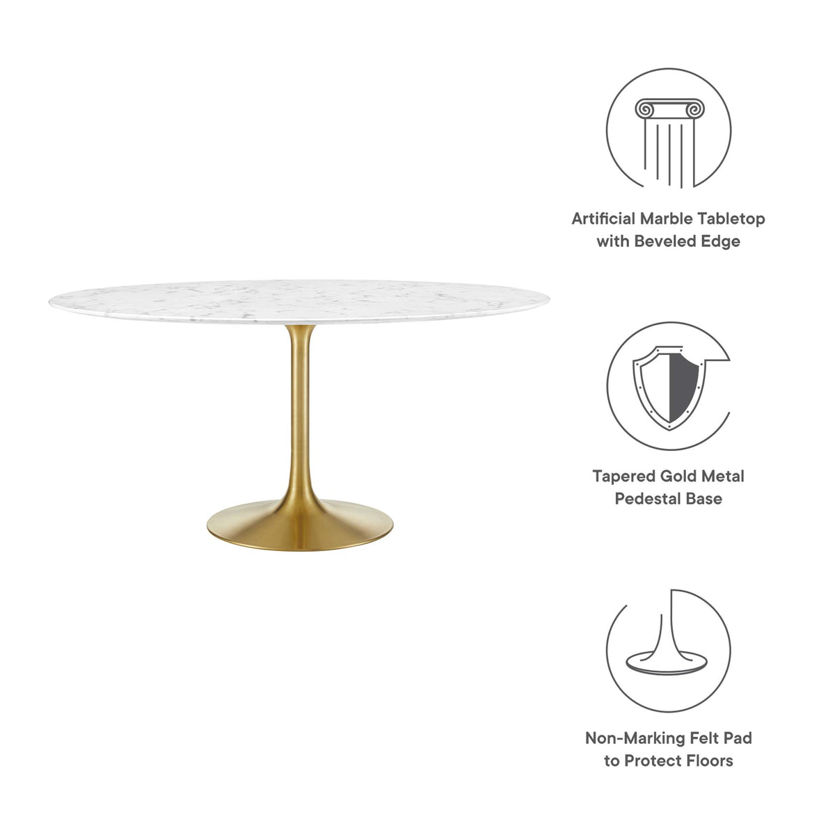 Lippa Gold/White 60" Round Faux Marble Dining Table - Ornate Home