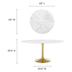 Lippa Gold/White 60" Round Faux Marble Dining Table - Ornate Home