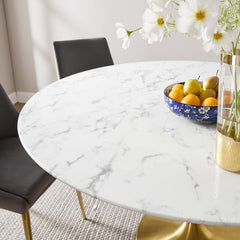 Lippa Gold/White 60" Round Faux Marble Dining Table - Ornate Home