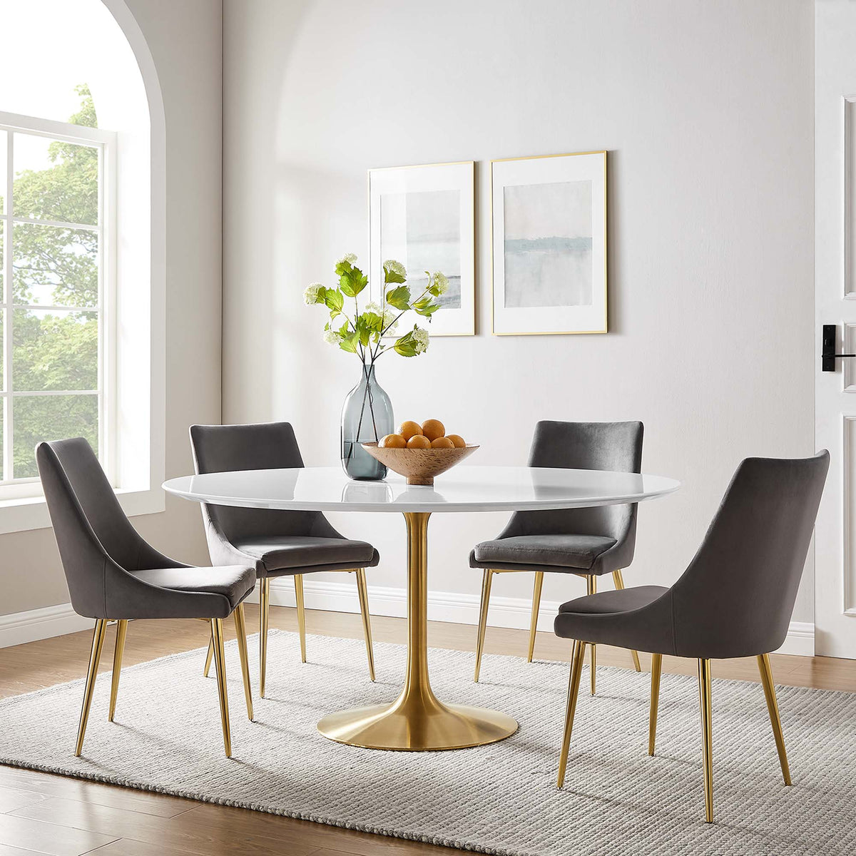 Lippa Gold/White 60" Round Wood Dining Table - Ornate Home