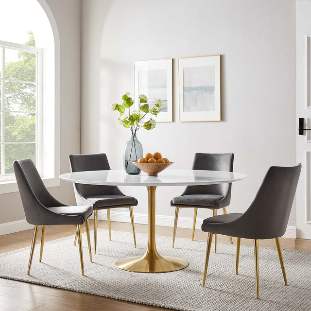 Lippa Gold/White 60" Round Wood Dining Table - Ornate Home