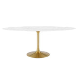 Lippa Gold/White 78" Oval Faux Marble Dining Table - Ornate Home