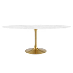 Lippa Gold/White 78" Oval Faux Marble Dining Table - Ornate Home