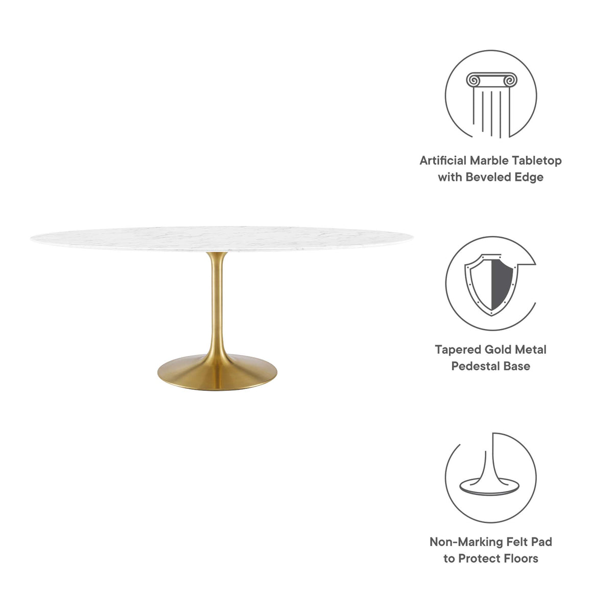 Lippa Gold/White 78" Oval Faux Marble Dining Table - Ornate Home