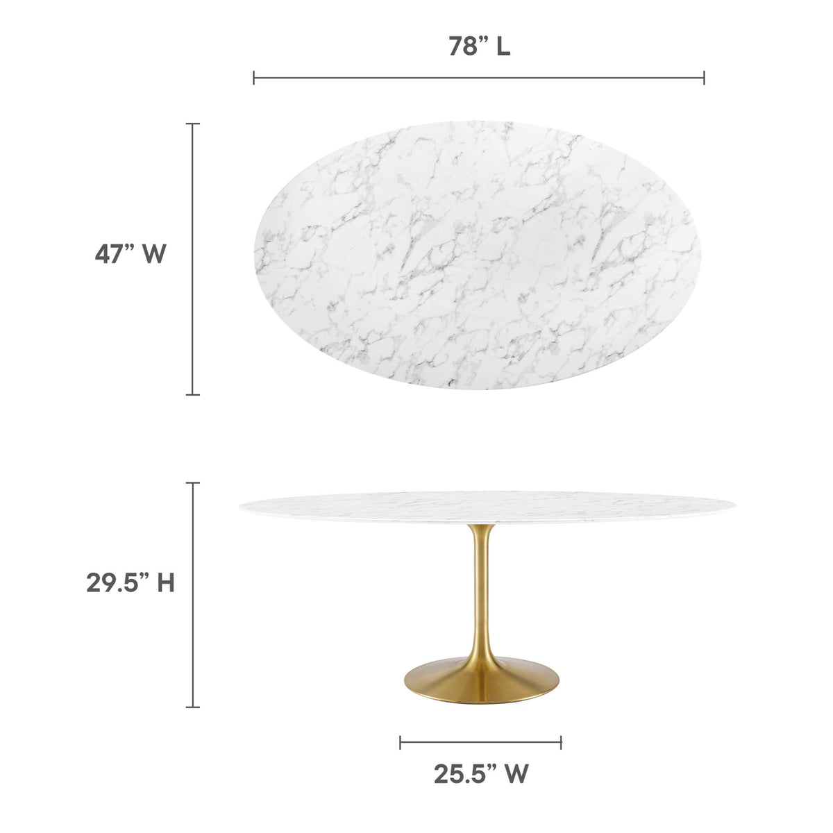 Lippa Gold/White 78" Oval Faux Marble Dining Table - Ornate Home