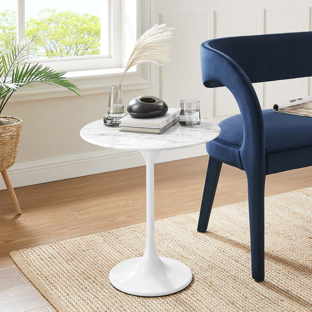 Lippa White 20" Round Faux Marble Side Table - Ornate Home