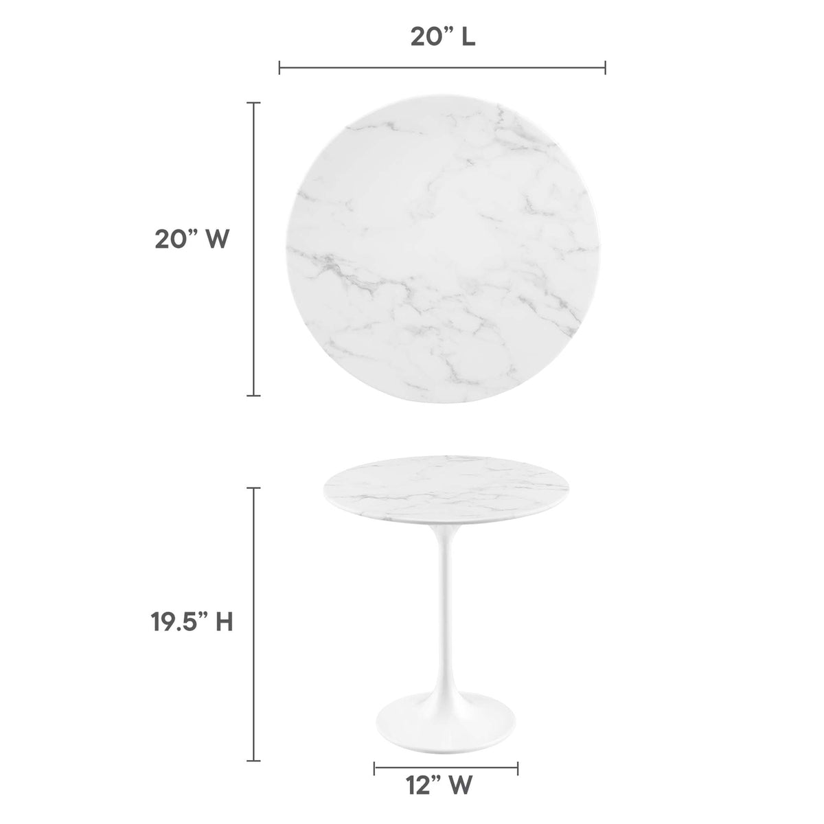 Lippa White 20" Round Faux Marble Side Table - Ornate Home