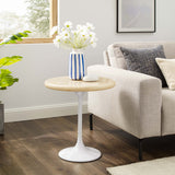 Lippa White 20" Round Faux Travertine Side Table - Ornate Home