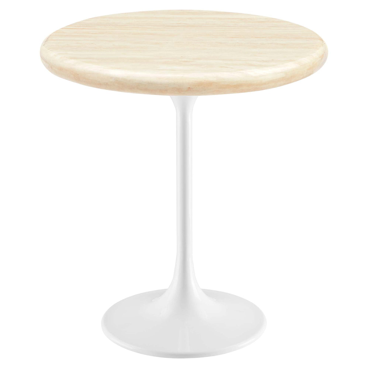 Lippa White 20" Round Faux Travertine Side Table - Ornate Home
