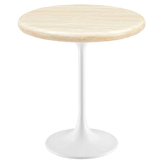 Lippa White 20" Round Faux Travertine Side Table - Ornate Home