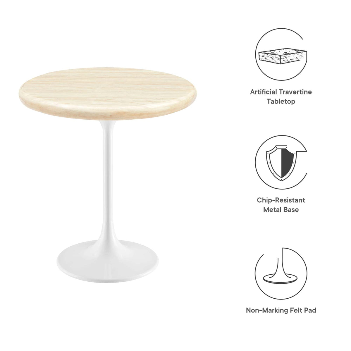 Lippa White 20" Round Faux Travertine Side Table - Ornate Home